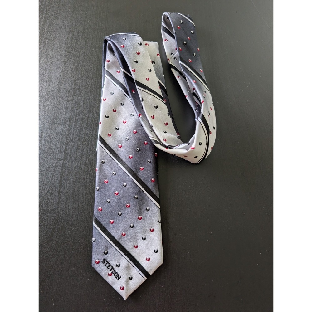 Vintage STETSON Tie Geometric Nail Design Silver/Gray/Blk‎ Etc Necktie
